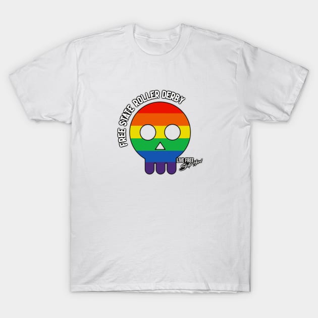 New Logo Rainbow T-Shirt by Free State Roller Derby